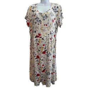 1X La Cera Rayon Button Front Short Sleeve Dress Ivory Floral EUC